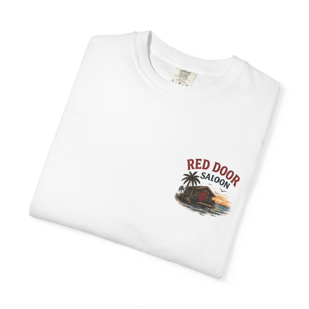Red Door Saloon T‑Shirt — "You’ll Find Me at the Red Door Saloon with a Bushwhacker"
