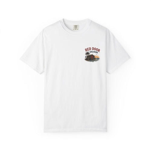 Red Door Saloon T‑Shirt — "You’ll Find Me at the Red Door Saloon with a Bushwhacker"