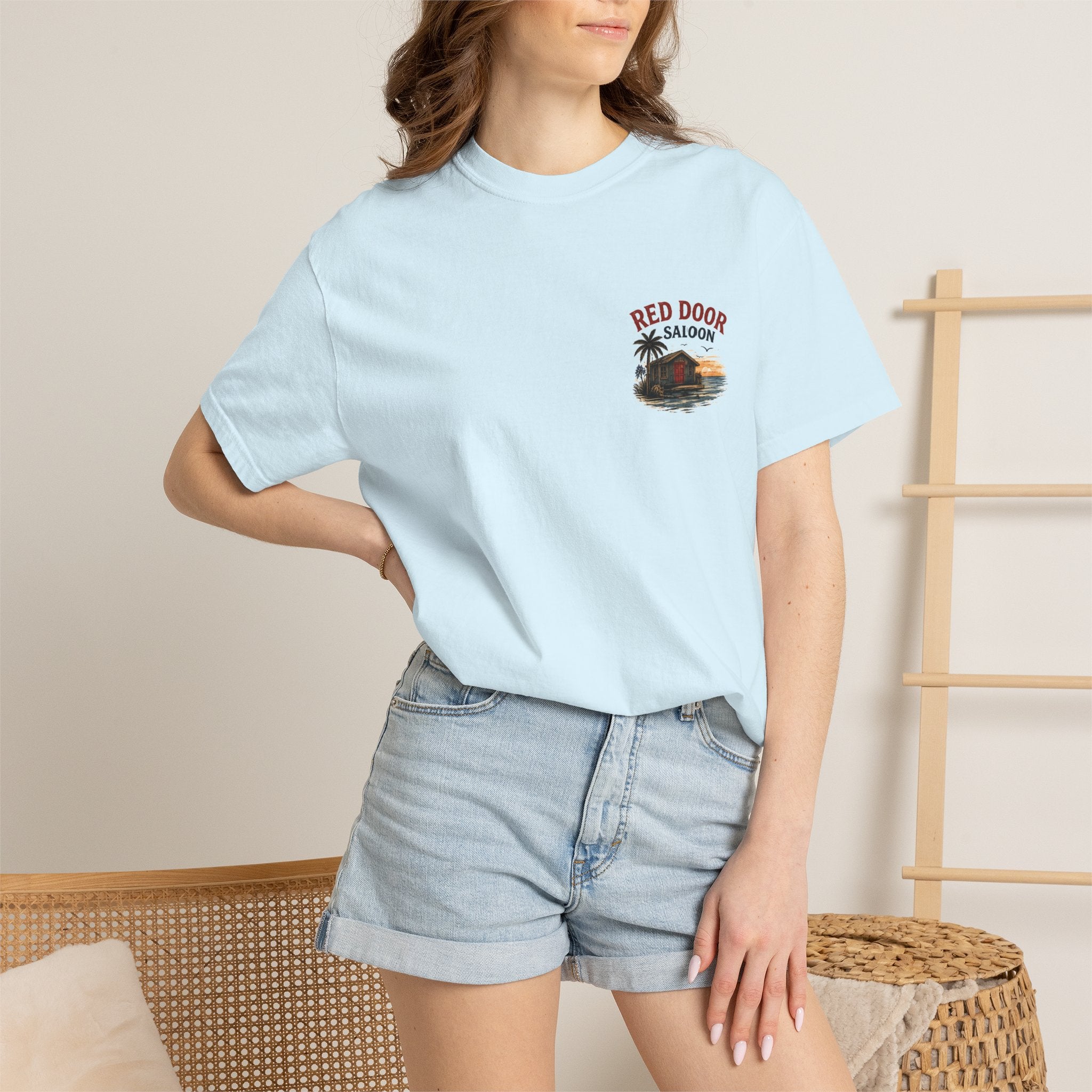 Red Door Saloon T‑Shirt — "You’ll Find Me at the Red Door Saloon with a Bushwhacker"