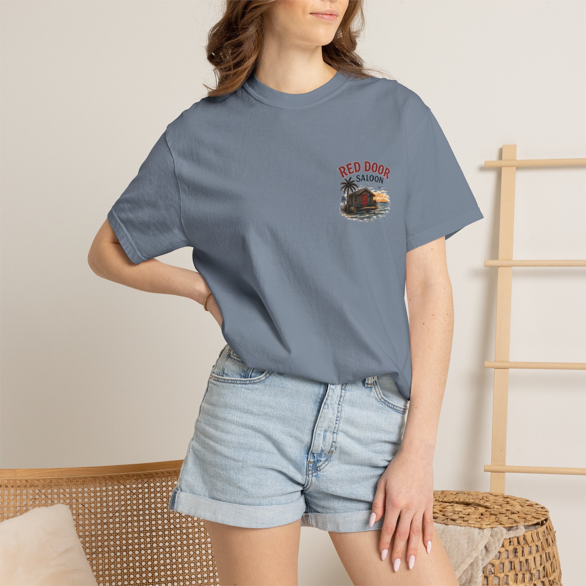 Red Door Saloon T‑Shirt — "You’ll Find Me at the Red Door Saloon with a Bushwhacker"