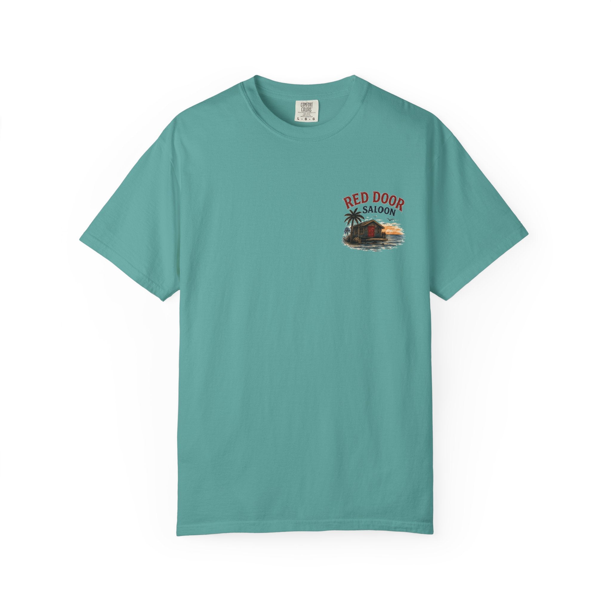 Red Door Saloon T‑Shirt — "You’ll Find Me at the Red Door Saloon with a Bushwhacker"